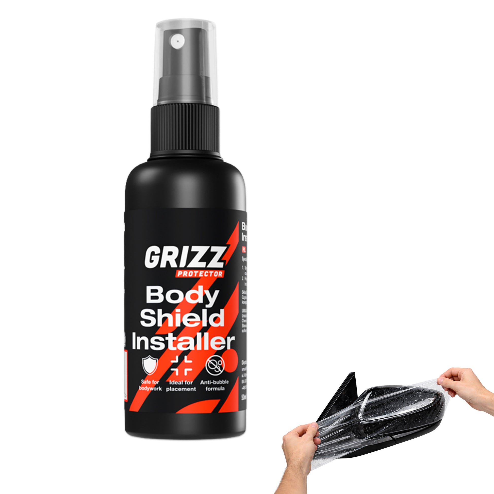 GRIZZ BodyShield Installer facilitates perfect positioning of the film on the surface and allows time for corrections.